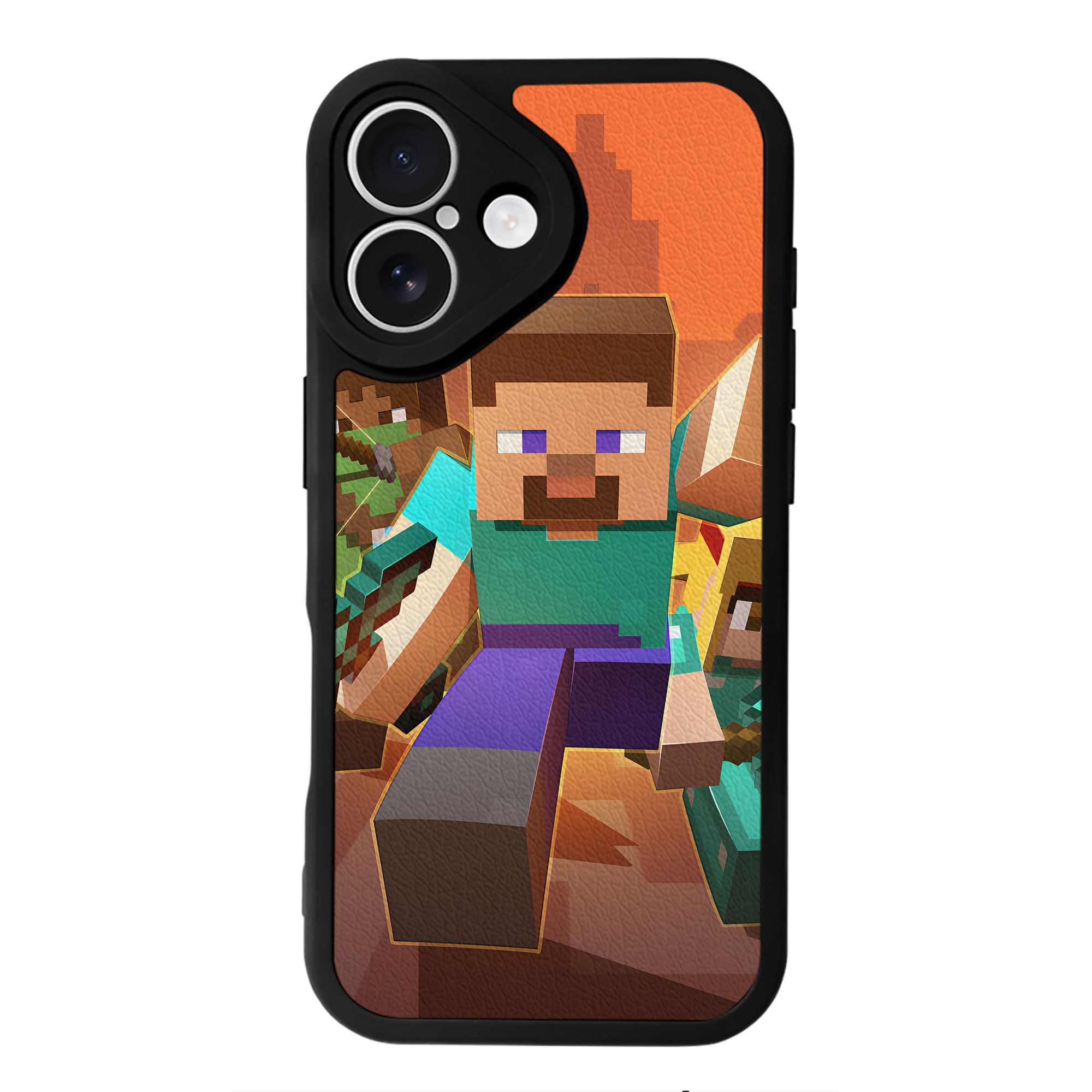 （画像用） マインクラフト ブロックの世界 Minecraft MC Block world 【iPhone 16シリーズ対応】シリコンスマホケース（レザー調） 材質：シリコン
